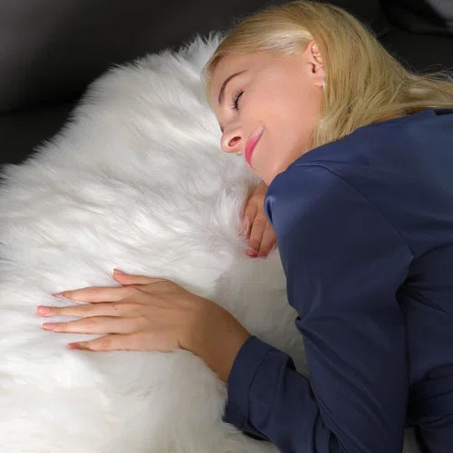 Haja Fluffy Faux Sheepskin Fur Shag Area Rug in White