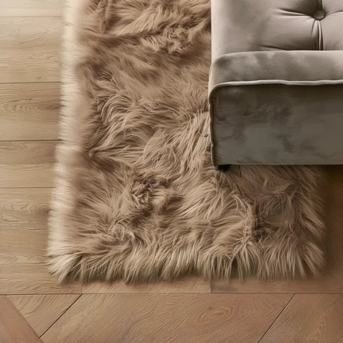 Malaiah Shag Faux Sheepskin Fur Area Rug in Beige