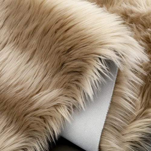 Malaiah Shag Faux Sheepskin Fur Area Rug in Beige