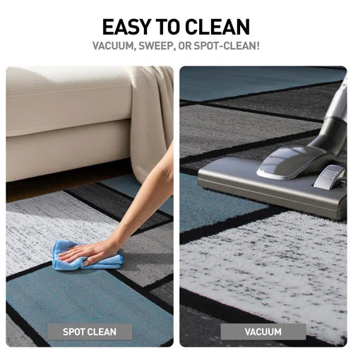 Astley Woven Geometric Blue/Gray/Ivory Area Rug – Modern Polypropylene Carpet for Living Room, Bedroom, or Office