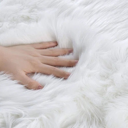 Haja Fluffy Faux Sheepskin Fur Shag Area Rug in White