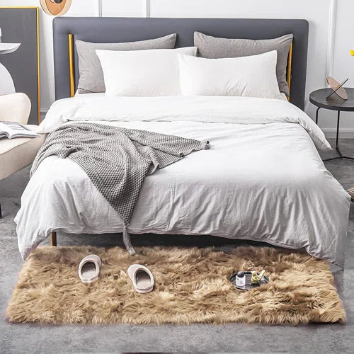 Malaiah Shag Faux Sheepskin Fur Area Rug in Beige